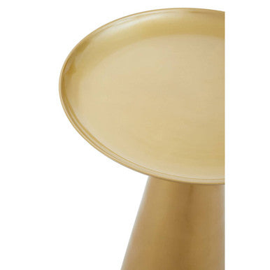 Gold Finish Aluminium Round Side Table with Pedestal Base and Raised Edge Top | Pali