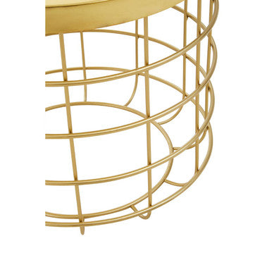 Gold Finish Iron Round Top Side Table with Caged Base | Pali