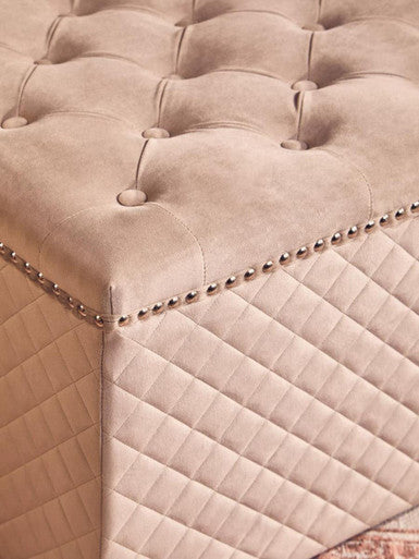 Square Mink Velvet Ottoman | Zamora