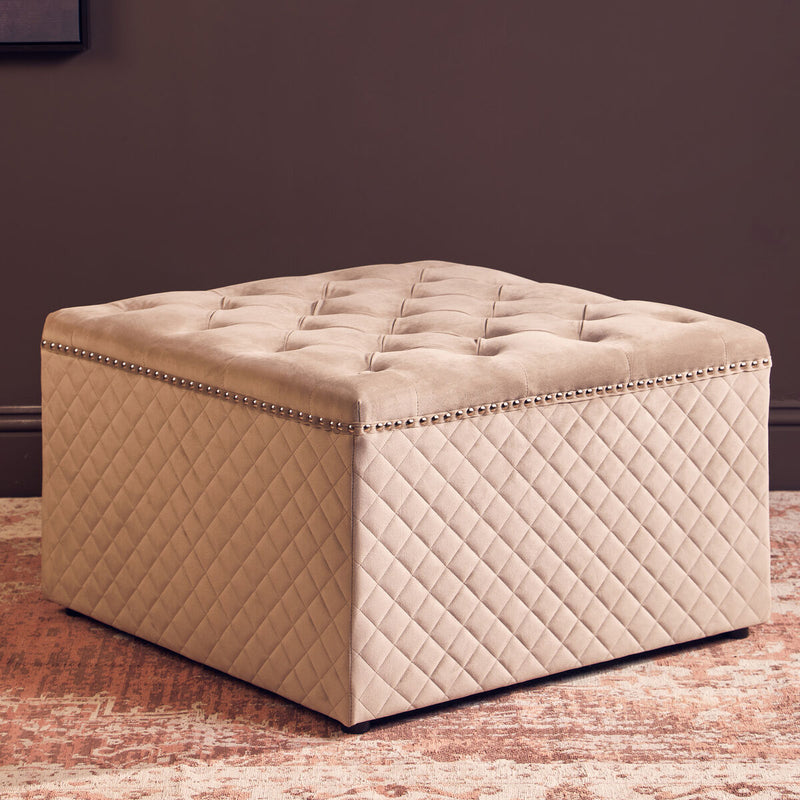 Square Mink Velvet Ottoman | Zamora