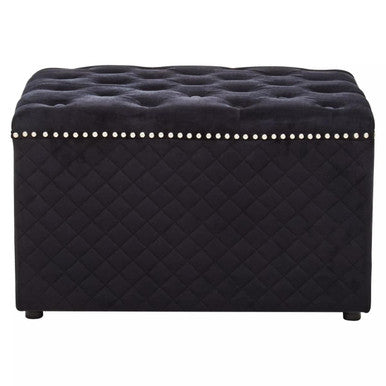 Square Black Velvet Ottoman | Zamora