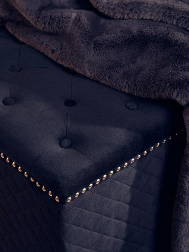Square Black Velvet Ottoman | Zamora