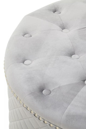 Round Grey Velvet Ottoman | Zamora