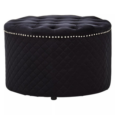 Round Black Velvet Ottoman | Zamora