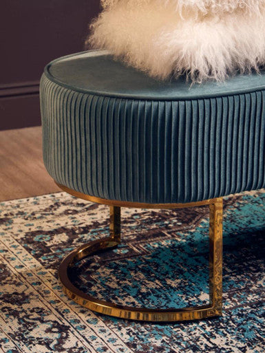 Teal Velvet Bench With Gold Finish Legs | Zamora