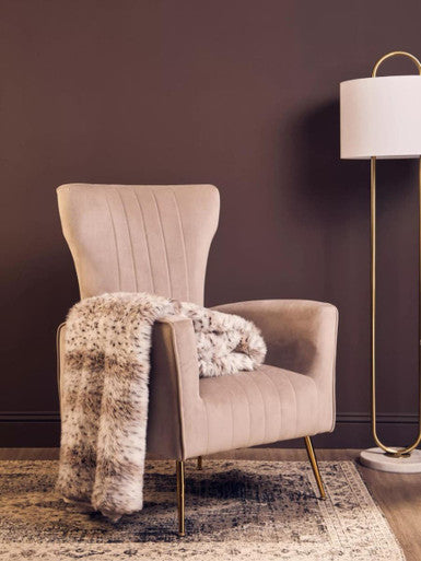 Mink Velvet Accent Chair With Gold Finish Legs | Zamora