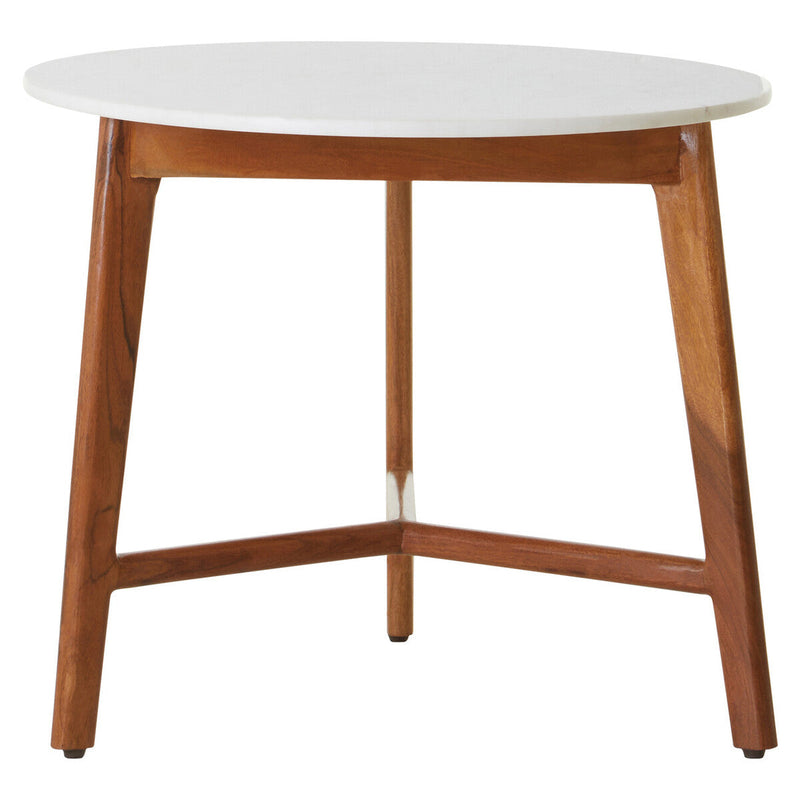 White Marble Top Round Side Table with Sustainable Acacia Wood Base | Myan
