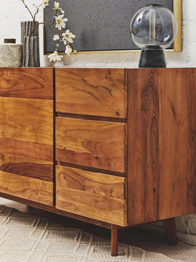3 Drawer Acacia Wood White Marble Sideboard | Myan