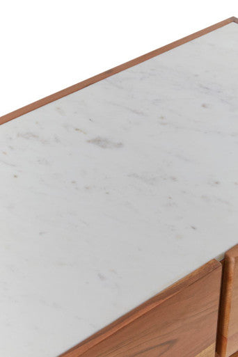 3 Drawer Acacia Wood White Marble Sideboard | Myan