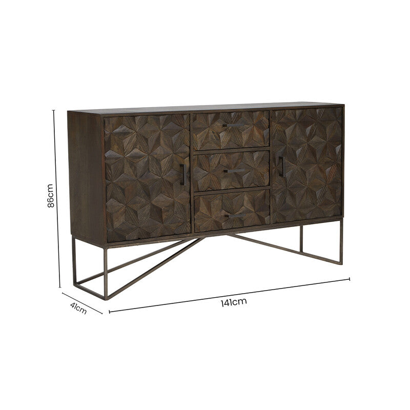 Grey Washed Carved Mango Wood Sideboard | Solana