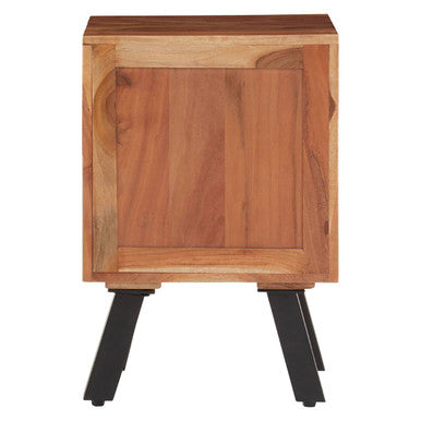 Natural Acacia Wood 3-Drawer Side Table with Black Metallic Legs and Handles | Nashik