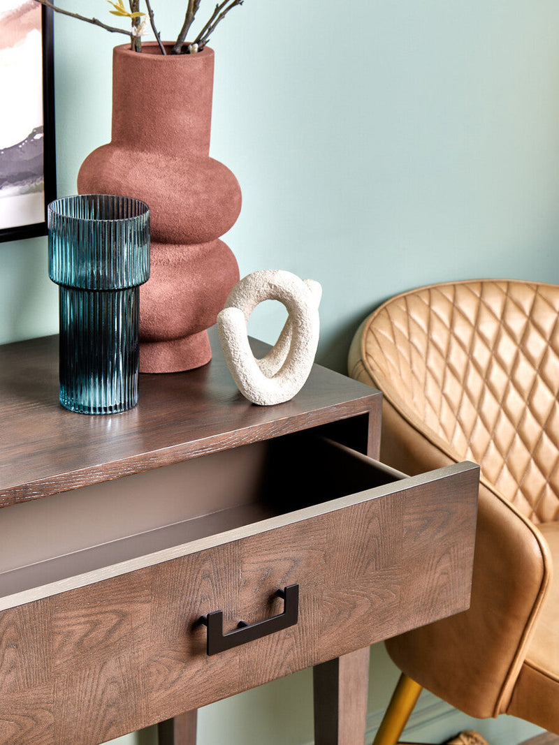 Antique Grey 2-Drawer Console Table with Black Metal Rectangular Handles | Dimaro