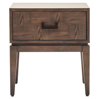 Antique Grey 1-Drawer Side Table with Wooden Legs and Black Metal Handle | Dimaro