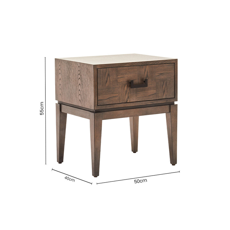 Antique Grey 1-Drawer Side Table with Wooden Legs and Black Metal Handle | Dimaro
