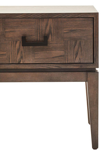 Antique Grey 1-Drawer Side Table with Wooden Legs and Black Metal Handle | Dimaro