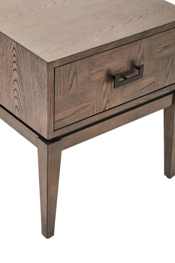 Antique Grey 1-Drawer Side Table with Wooden Legs and Black Metal Handle | Dimaro