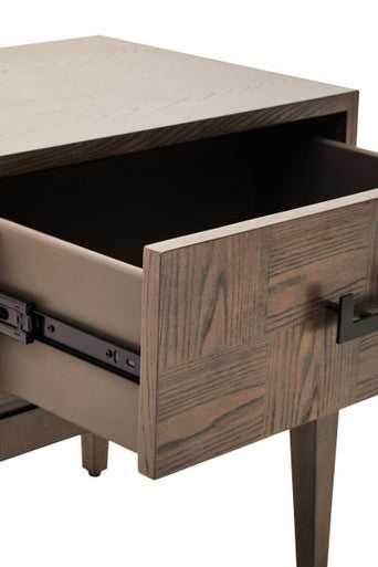 Antique Grey 1-Drawer Side Table with Wooden Legs and Black Metal Handle | Dimaro