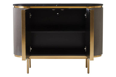Grey Two Door Sideboard with Black Marble Top | Dervio