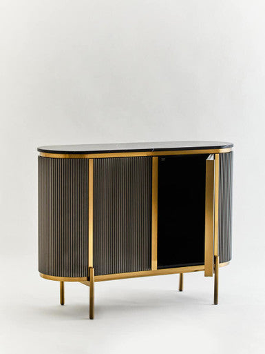 Grey Two Door Sideboard with Black Marble Top | Dervio