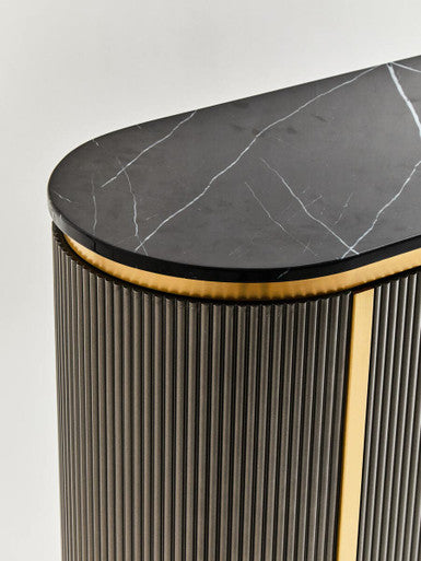 Grey Two Door Sideboard with Black Marble Top | Dervio