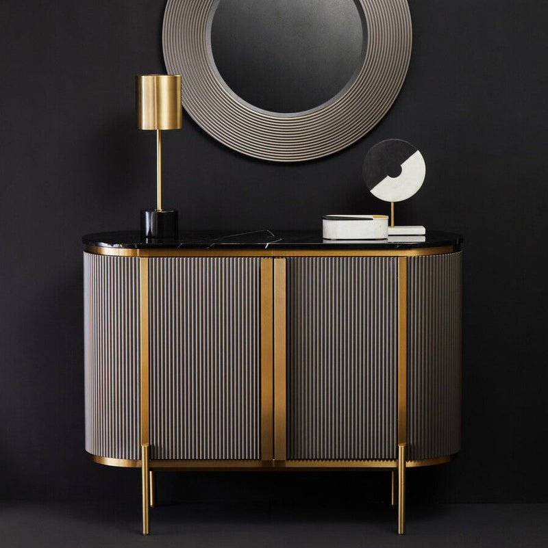 Grey Two Door Sideboard with Black Marble Top | Dervio
