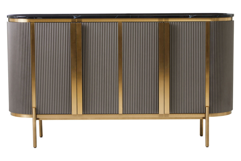 Grey Four Door Sideboard with Black Marble Top | Dervio