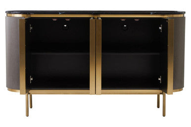 Grey Four Door Sideboard with Black Marble Top | Dervio
