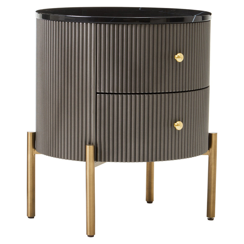 Grey Two Drawer Chest with Black Marble Top | Dervio
