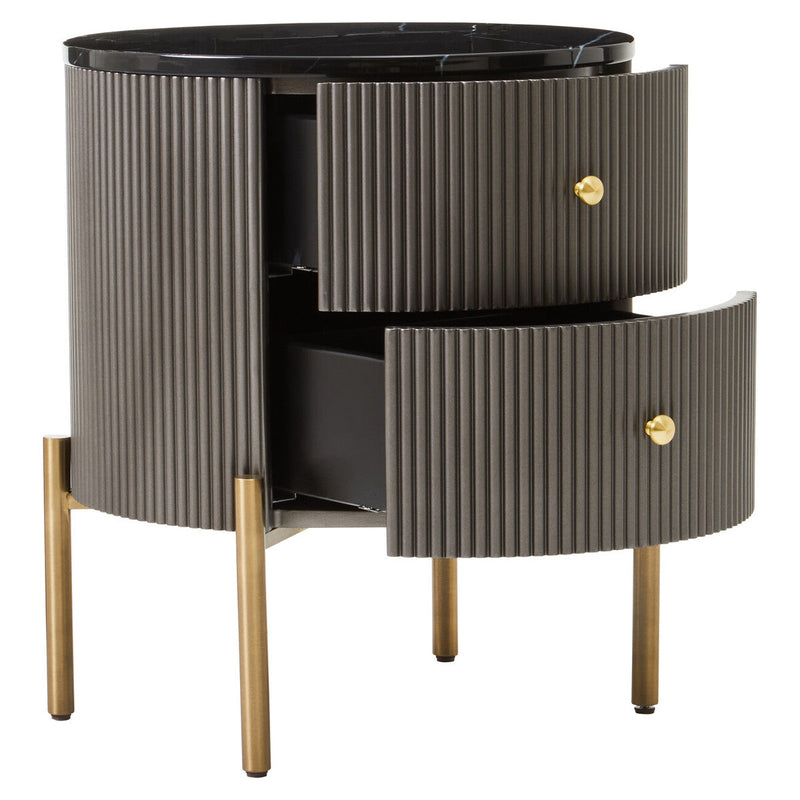 Grey Two Drawer Chest with Black Marble Top | Dervio