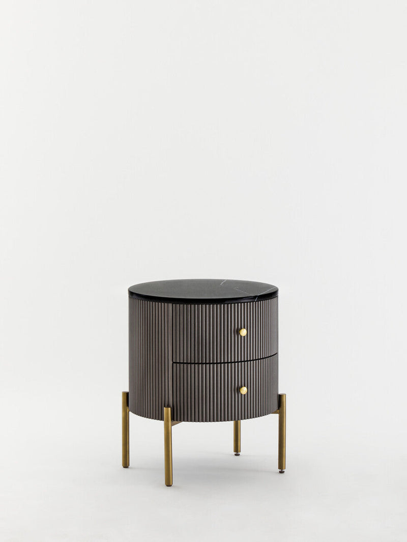 Grey Two Drawer Chest with Black Marble Top | Dervio