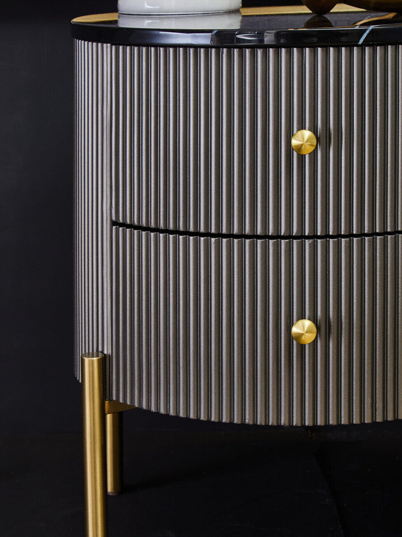 Grey Two Drawer Chest with Black Marble Top | Dervio