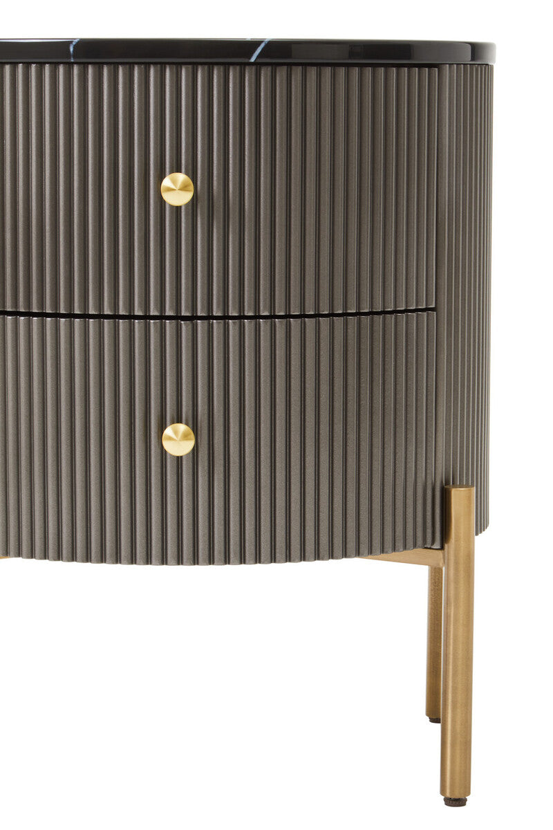 Grey Two Drawer Chest with Black Marble Top | Dervio