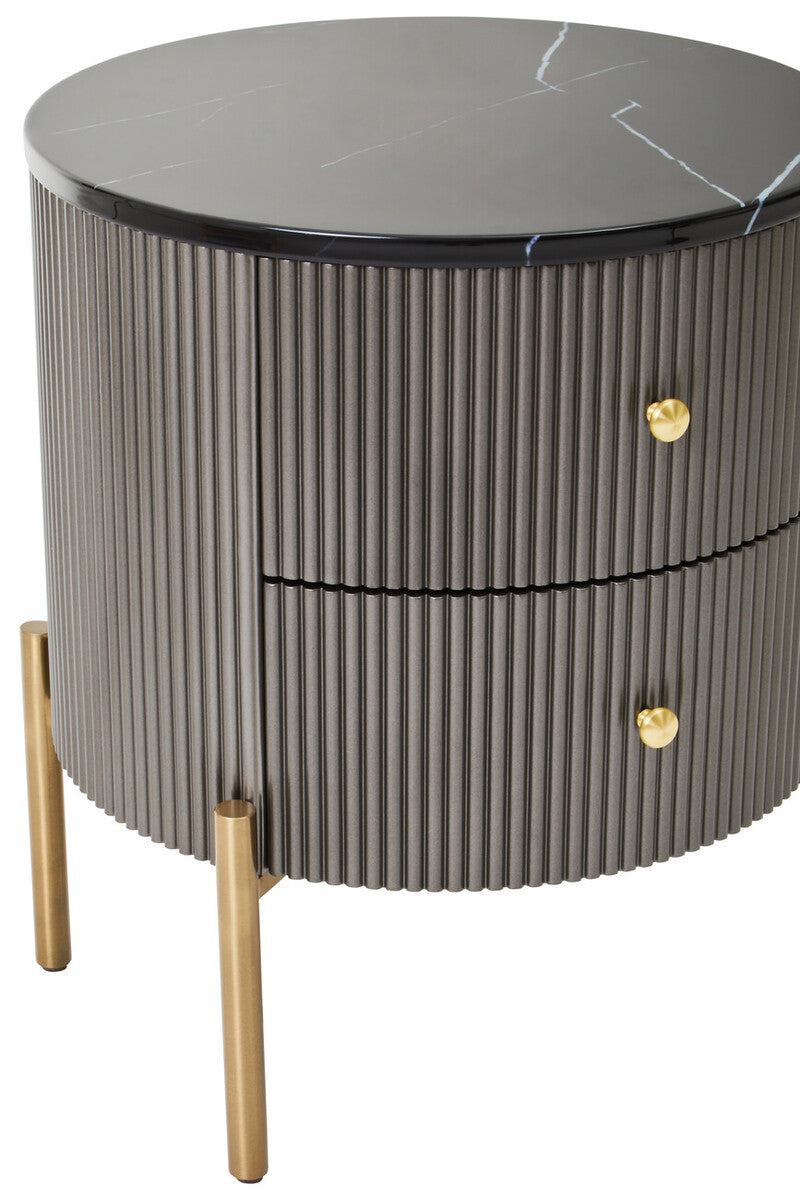 Grey Two Drawer Chest with Black Marble Top | Dervio