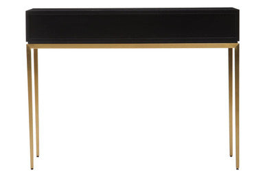 Black Top and Grey Shagreen Effect 1-Drawer Console Table with Gold Metal Legs | Deruta