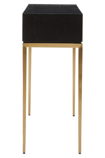 Two-Tone Black Fluted and Grained Console Table with Gold Metal Base and 1 Drawer, Davoli