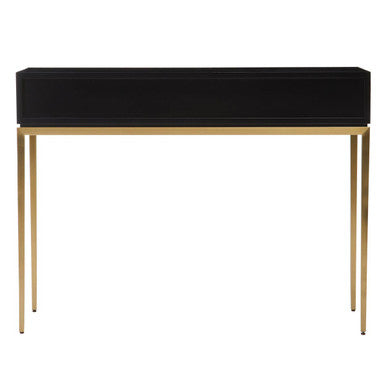 Two-Tone Black Fluted and Grained Console Table with Gold Metal Base and 1 Drawer, Davoli