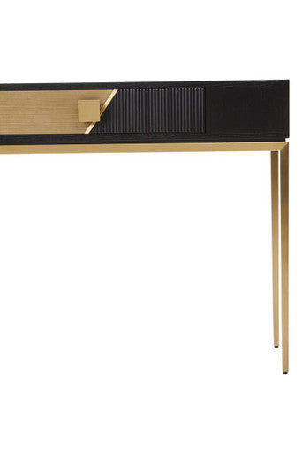 Two-Tone Black Fluted and Grained Console Table with Gold Metal Base and 1 Drawer, Davoli