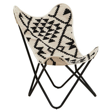 Cefena Black and White Kilim Design Butterfly Chair
