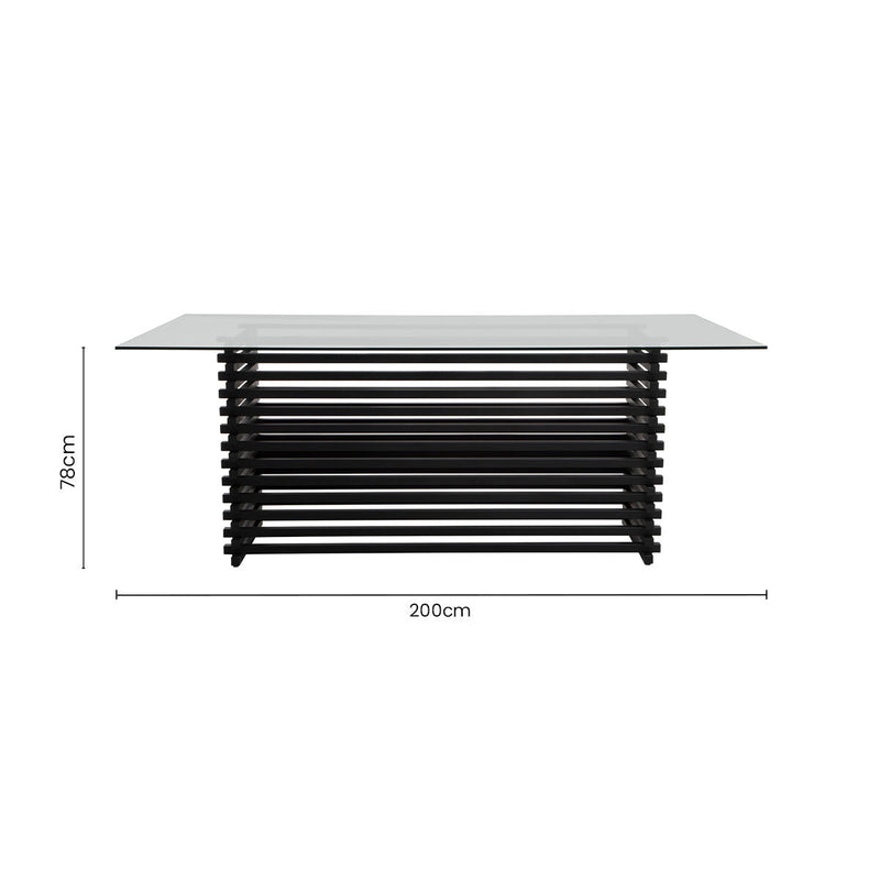Matte Black Stainless Steel and Clear Glass Rectangular Dining Table with Storage | Vogue