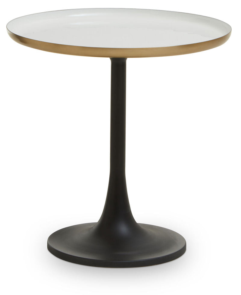 White Enamel Top Round Side Table with Matte Black Base | Corra
