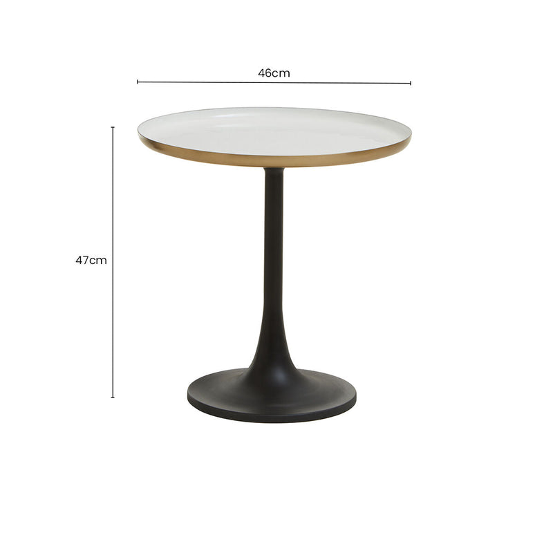 White Enamel Top Round Side Table with Matte Black Base | Corra
