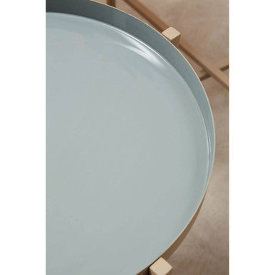 Set of 3 Grey Enamel Top Nesting Side Tables with Gold Finish X-Base Legs, Corra