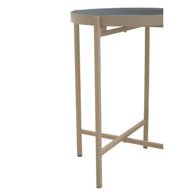 Set of 3 Grey Enamel Top Nesting Side Tables with Gold Finish X-Base Legs, Corra