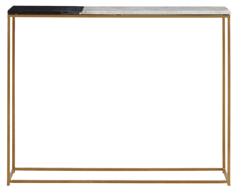 White and Black Marble Console Table with Warm Metallic Frame | Corra