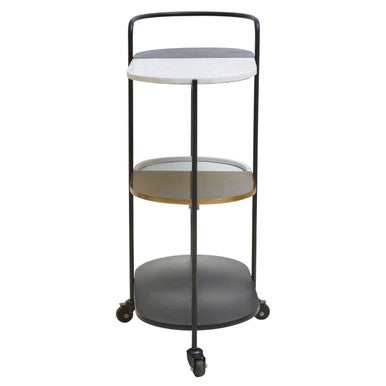 3 Tier White and Black Marble Top Trolley with Metal Frame | Corra