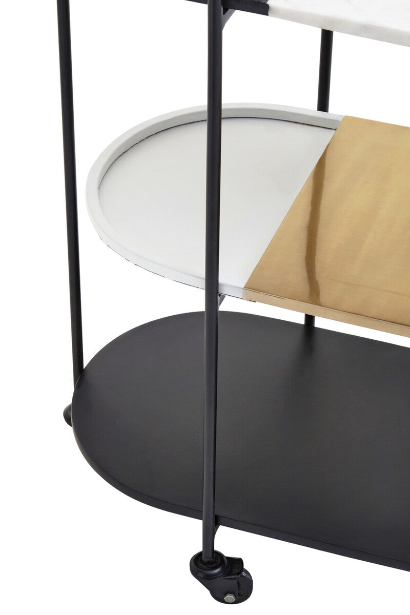 3 Tier White and Black Marble Top Trolley with Metal Frame | Corra