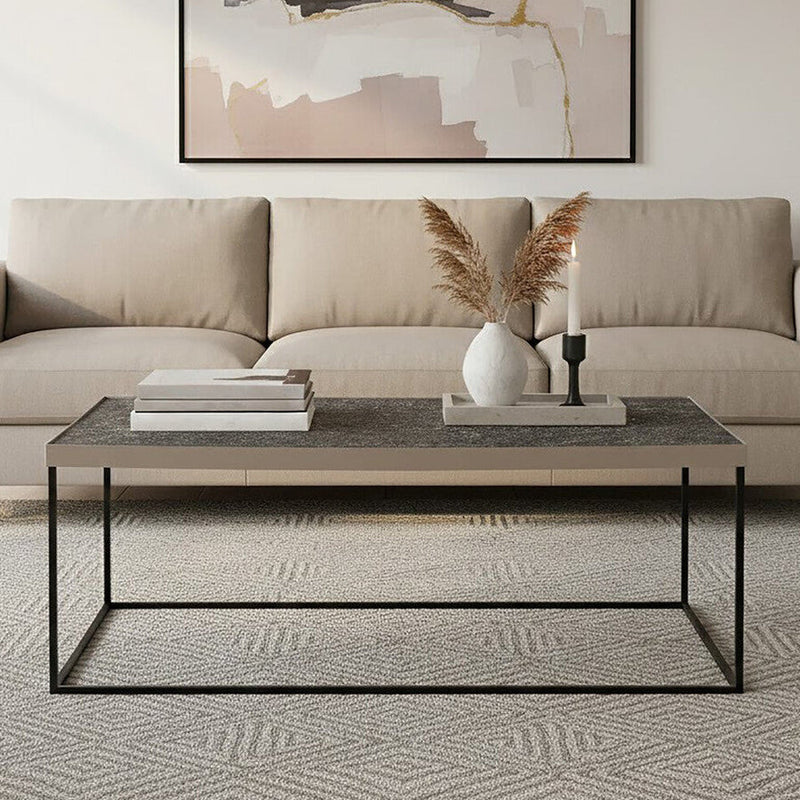 Silver Metal Rectangular Top Coffee Table with Black Interconnected Legs | Akola