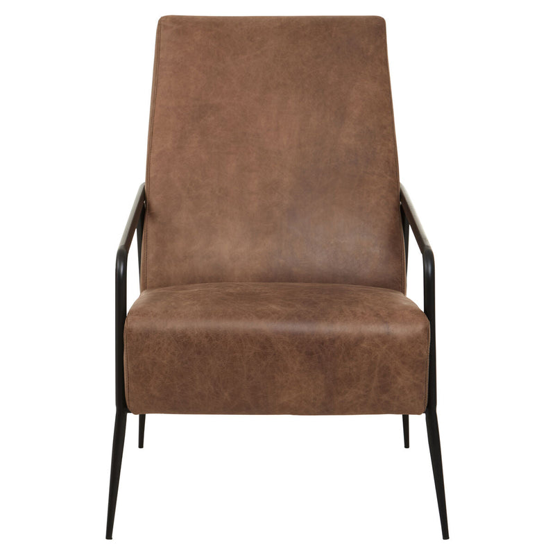 Brown Leather Lounge Chair with Reclined Profile | Hoxton