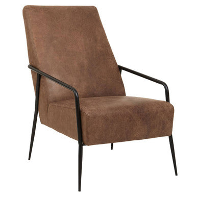 Brown Leather Lounge Chair with Reclined Profile | Hoxton