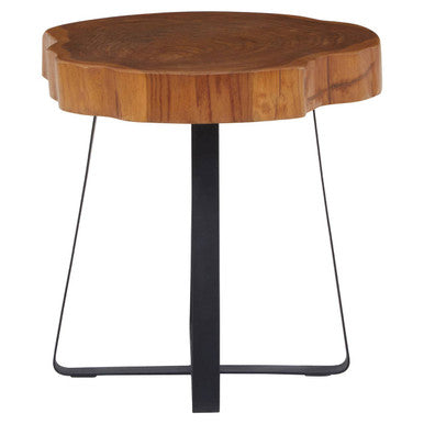 Solid Teak Wood Top Side Table in Black and Natural Finish | Manado